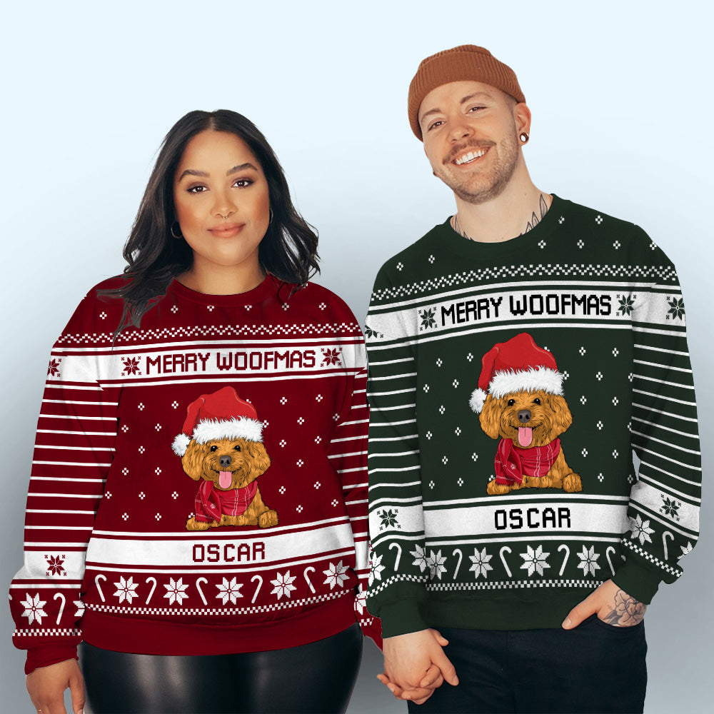 Merry Woofmas - Customizable All-Over Print Personalized Sweatshirt for Dog Lovers