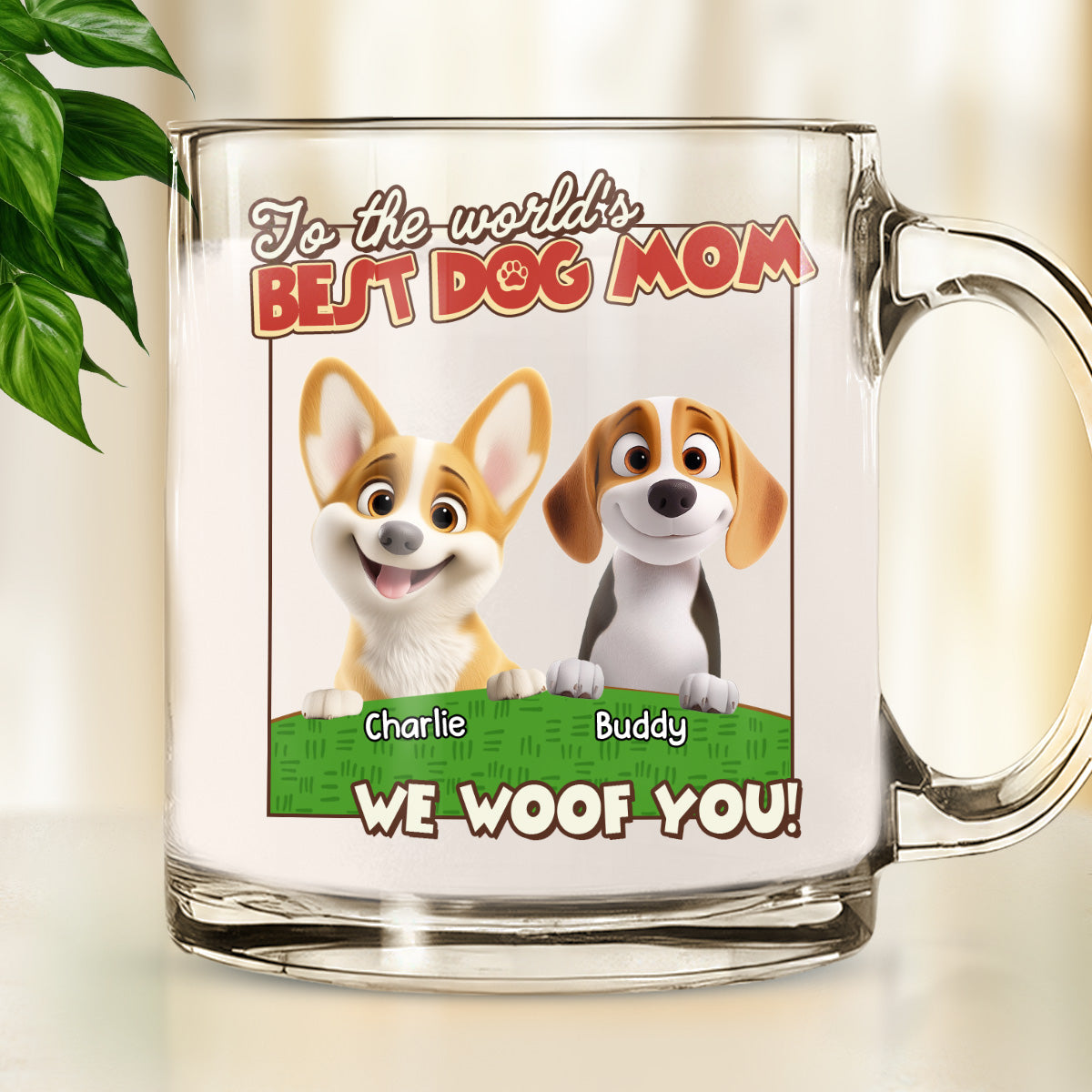 Personalized 'We Woof You' Dog Mom & Dad Cartoon Glass Mug