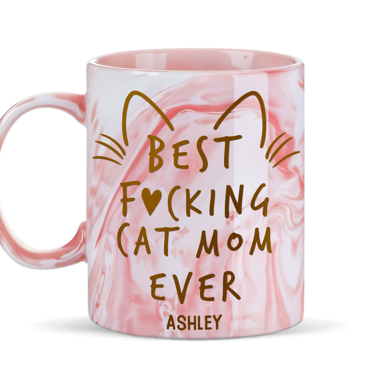 Exquisite Personalized Pink Marble Mug for Cat Moms