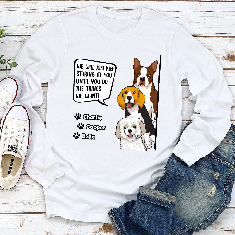 Customizable Long Sleeve T - shirt with Staring Dog Design for Pet Lovers