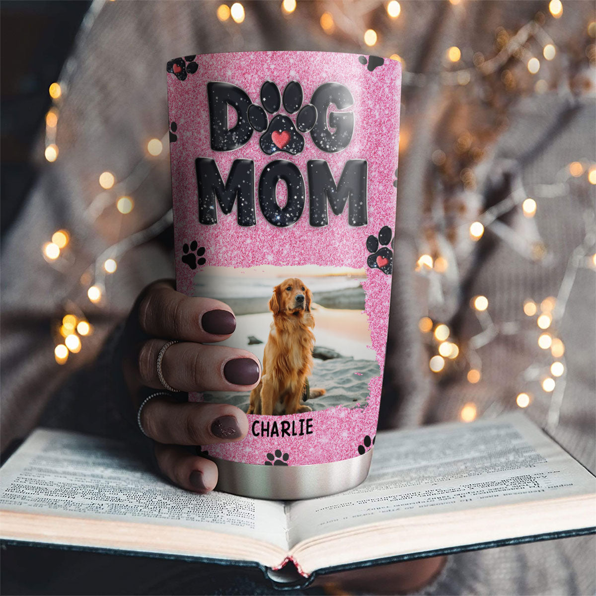 Customizable Lovely Dog Mom Blink Photo Tumbler - Perfect Personalized Drinkware