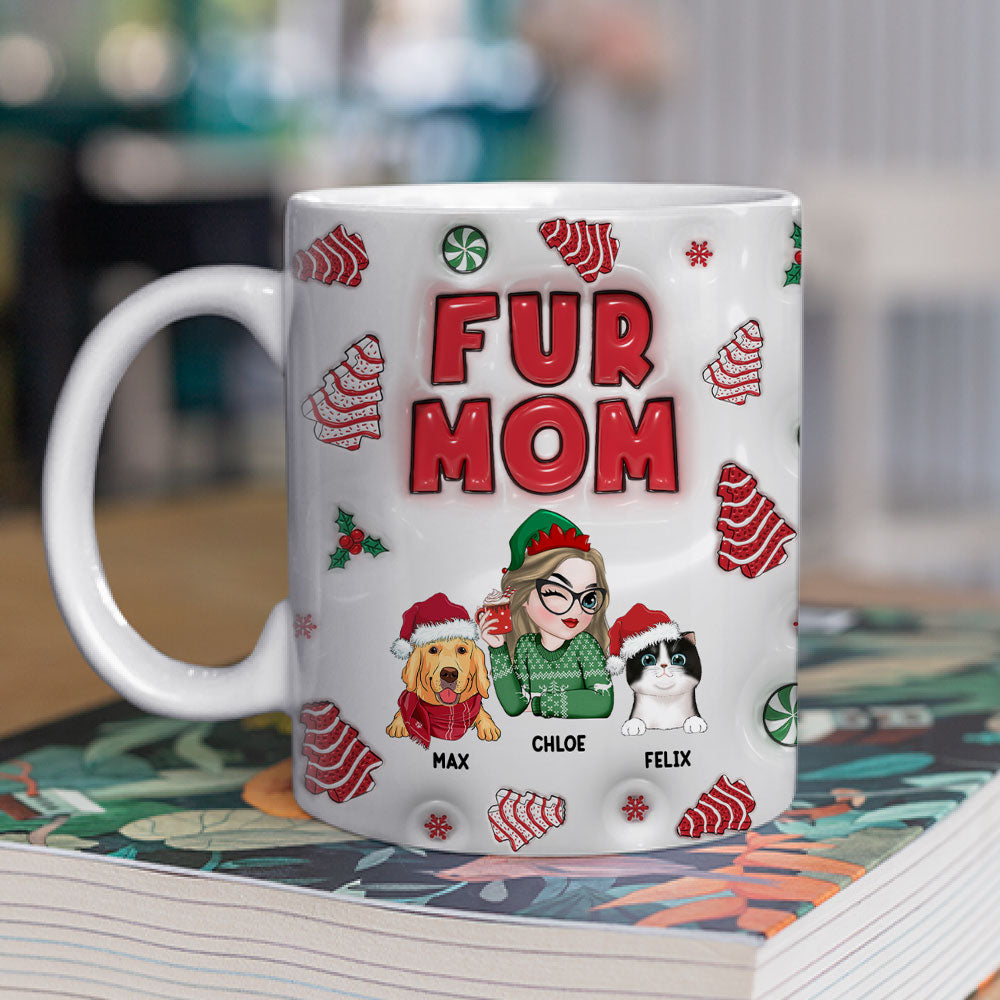 Personalized 3D Inflated Effect Fur Mom Tree Cake Mug