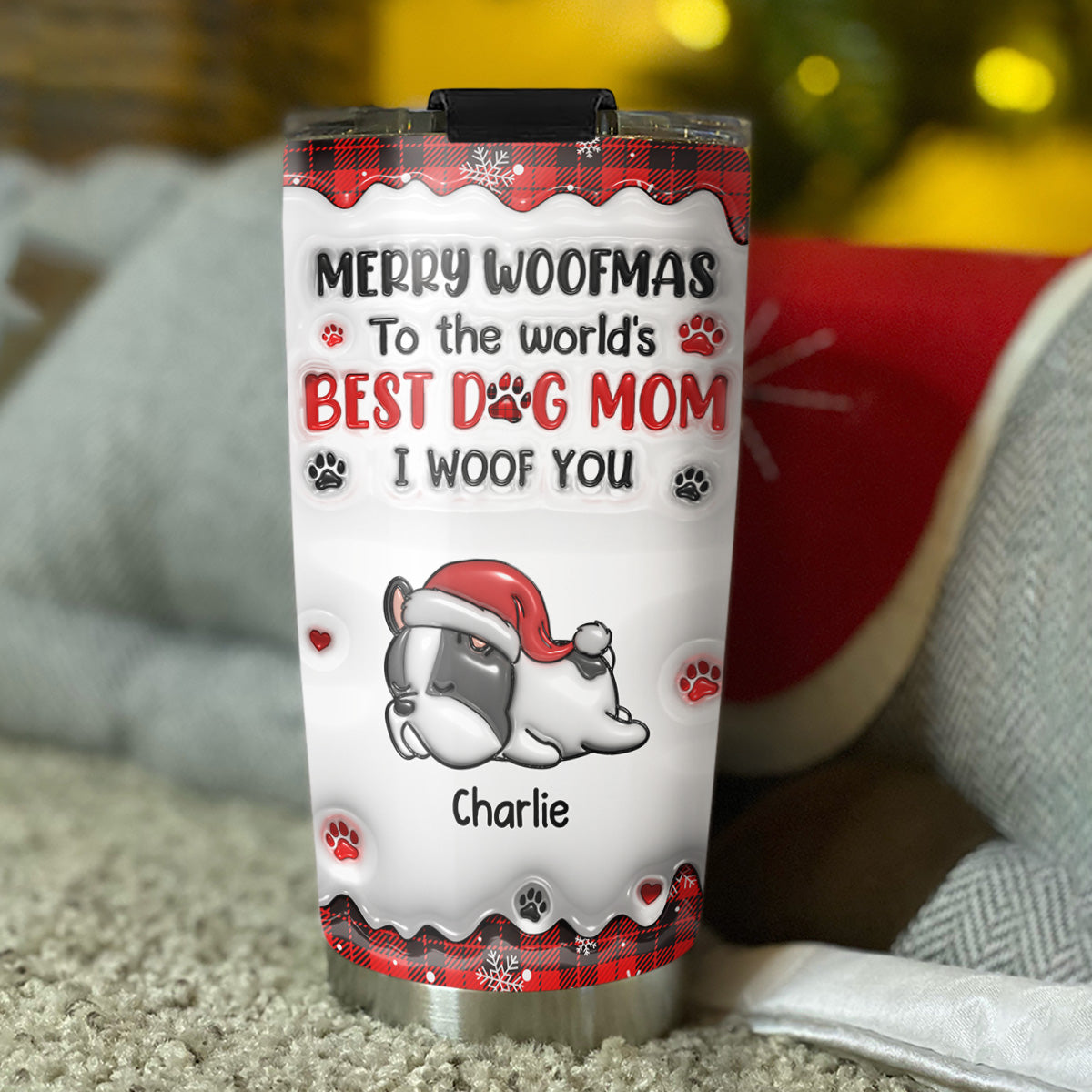 World's Best Dog Mom - Personalized 3D Inflated Effect Stainless Steel Tumbler