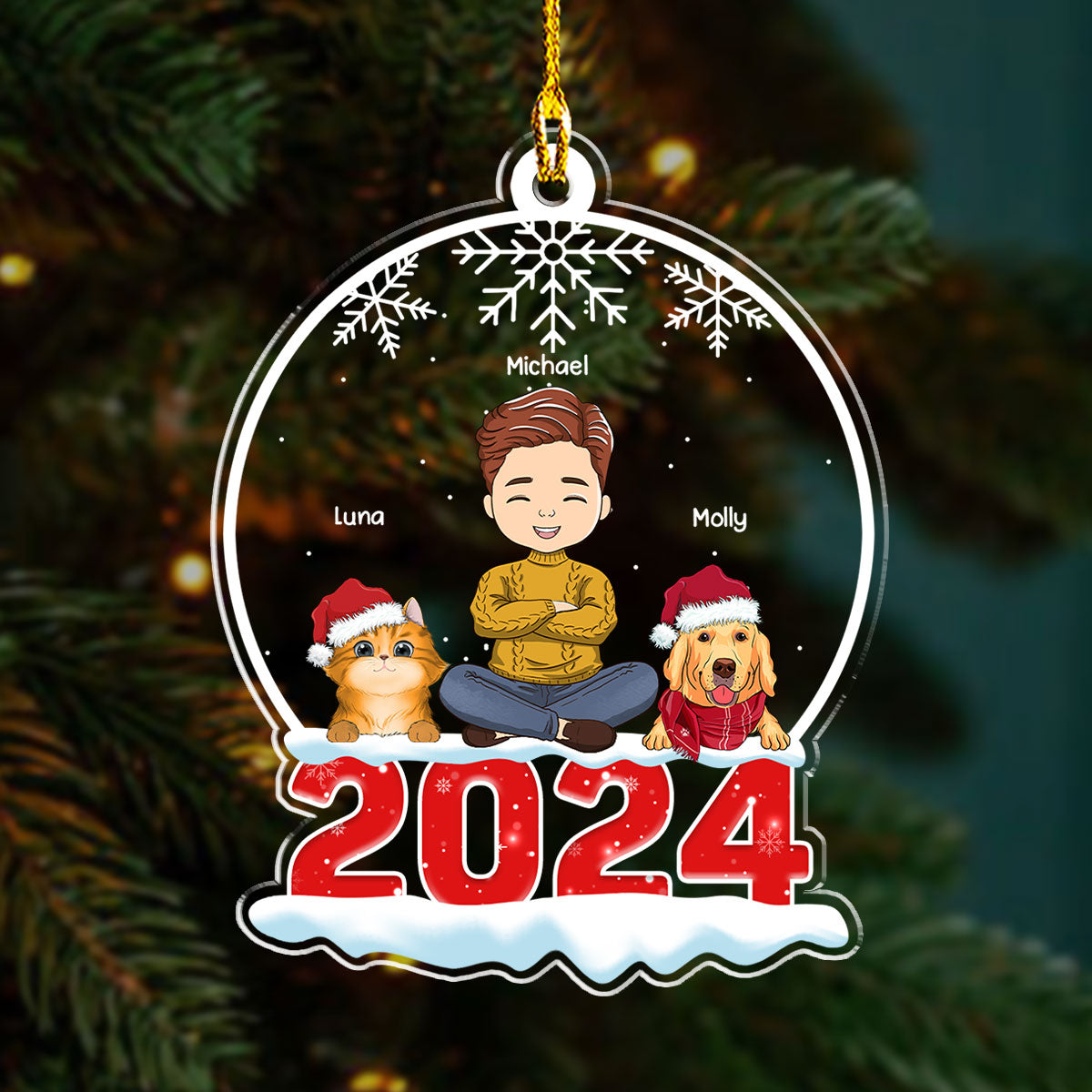 Personalized Custom Acrylic Crystal Snow Globe Ornament for Pet Lovers