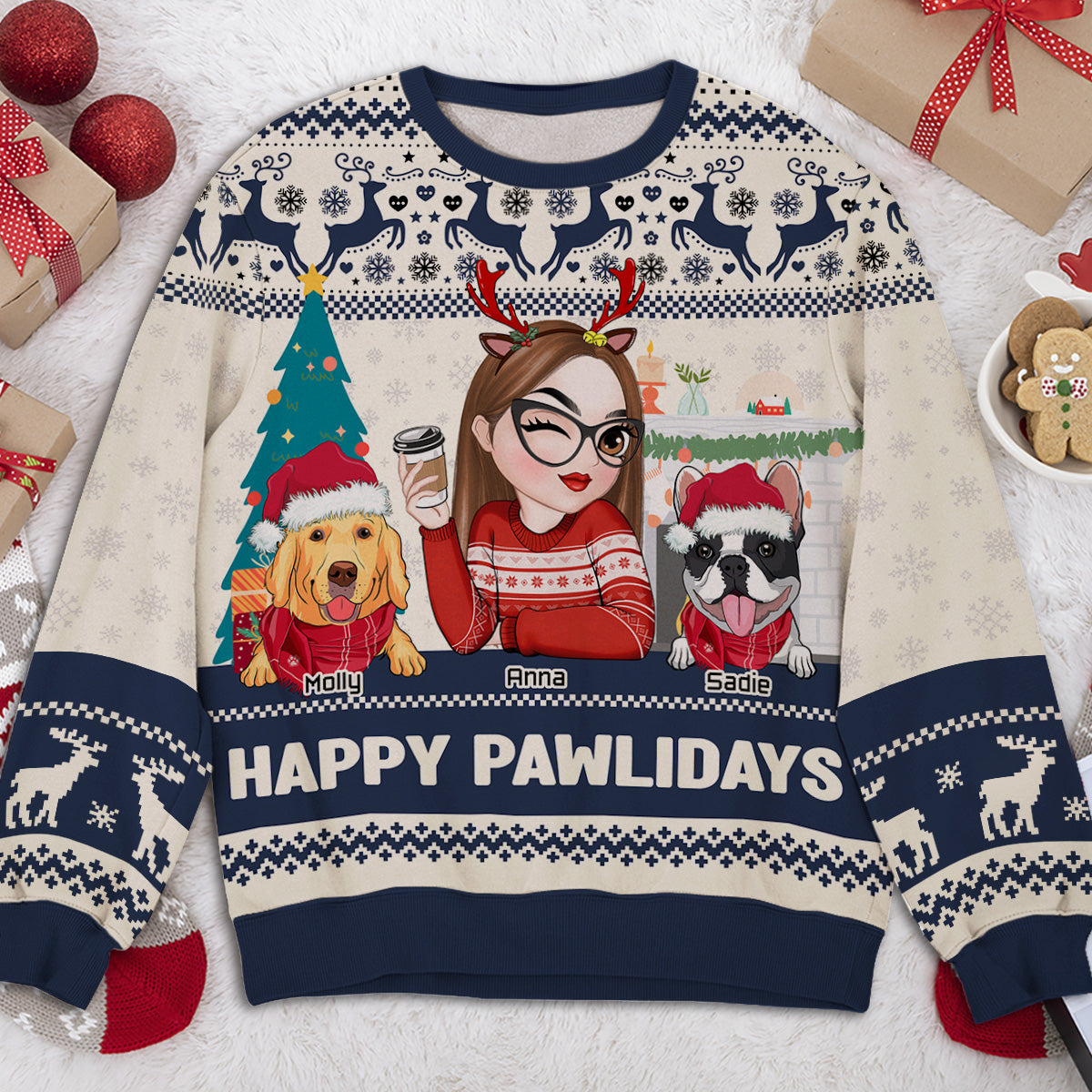 Happy Pawlidays Personalized All-Over Print Sweatshirt - Ideal Gift for Pet Lovers