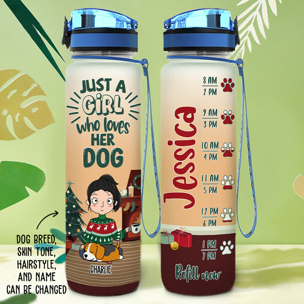 Personalized Christmas Water Tracker Bottle for Dog - Loving Girls