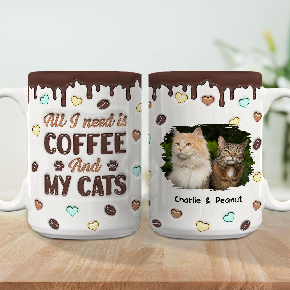 Personalized 3D Inflated Effect Coffee & Cat Photo Mug