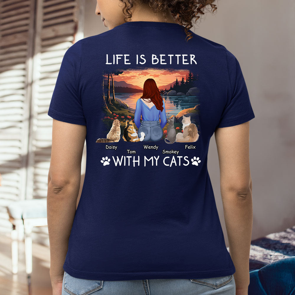 Personalized Custom Women's 'Better With Cats' T-shirt - Ideal Gift for Pet Lovers