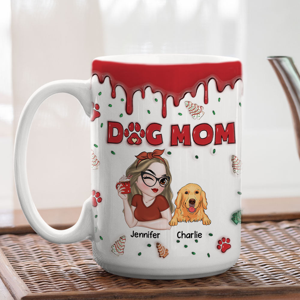 Personalized 3D Inflated Effect Dog Mom Christmas Ceramic Mug