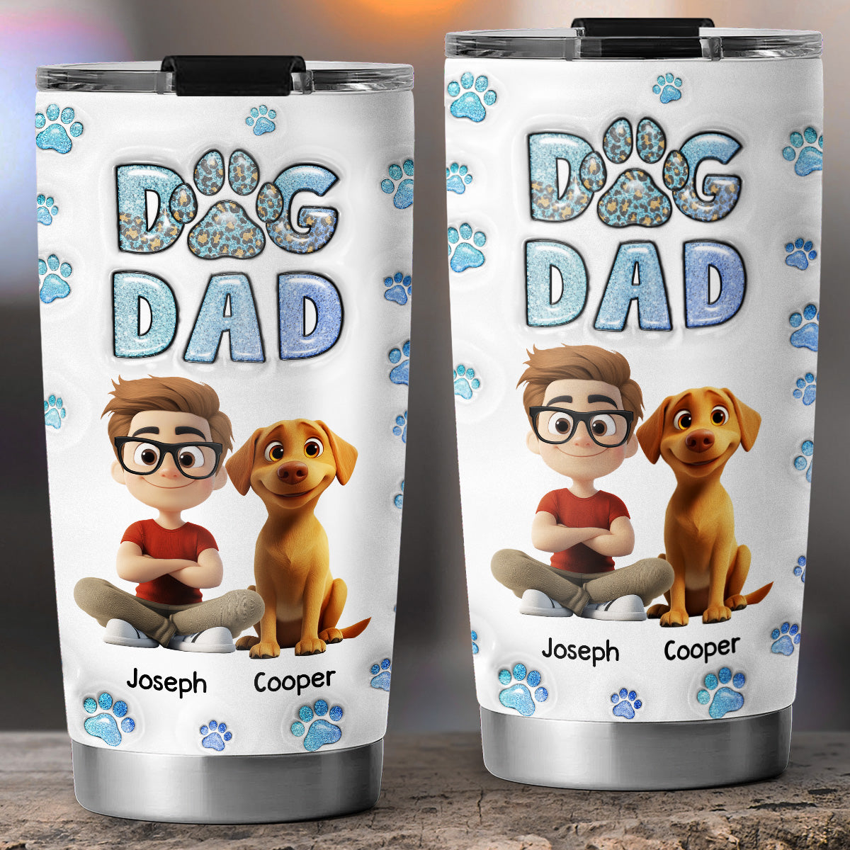 Personalized 3D Inflated Effect Dog Dad Chibi Tumbler - Ideal for All Occasions