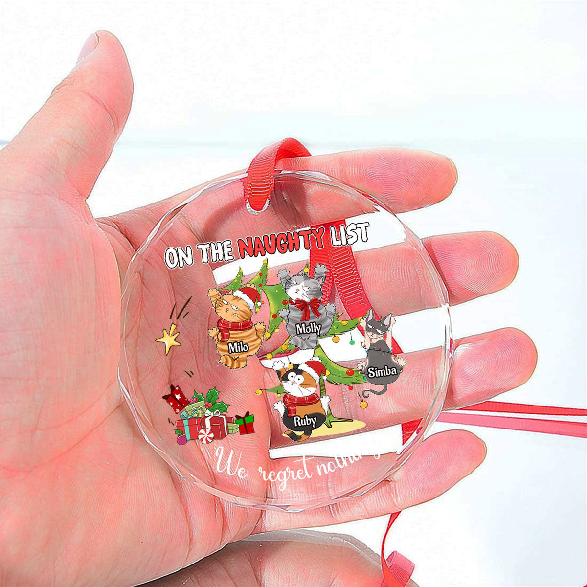 Customizable Naughty Cats Christmas Glass Ornament - Perfect Personalized Gift