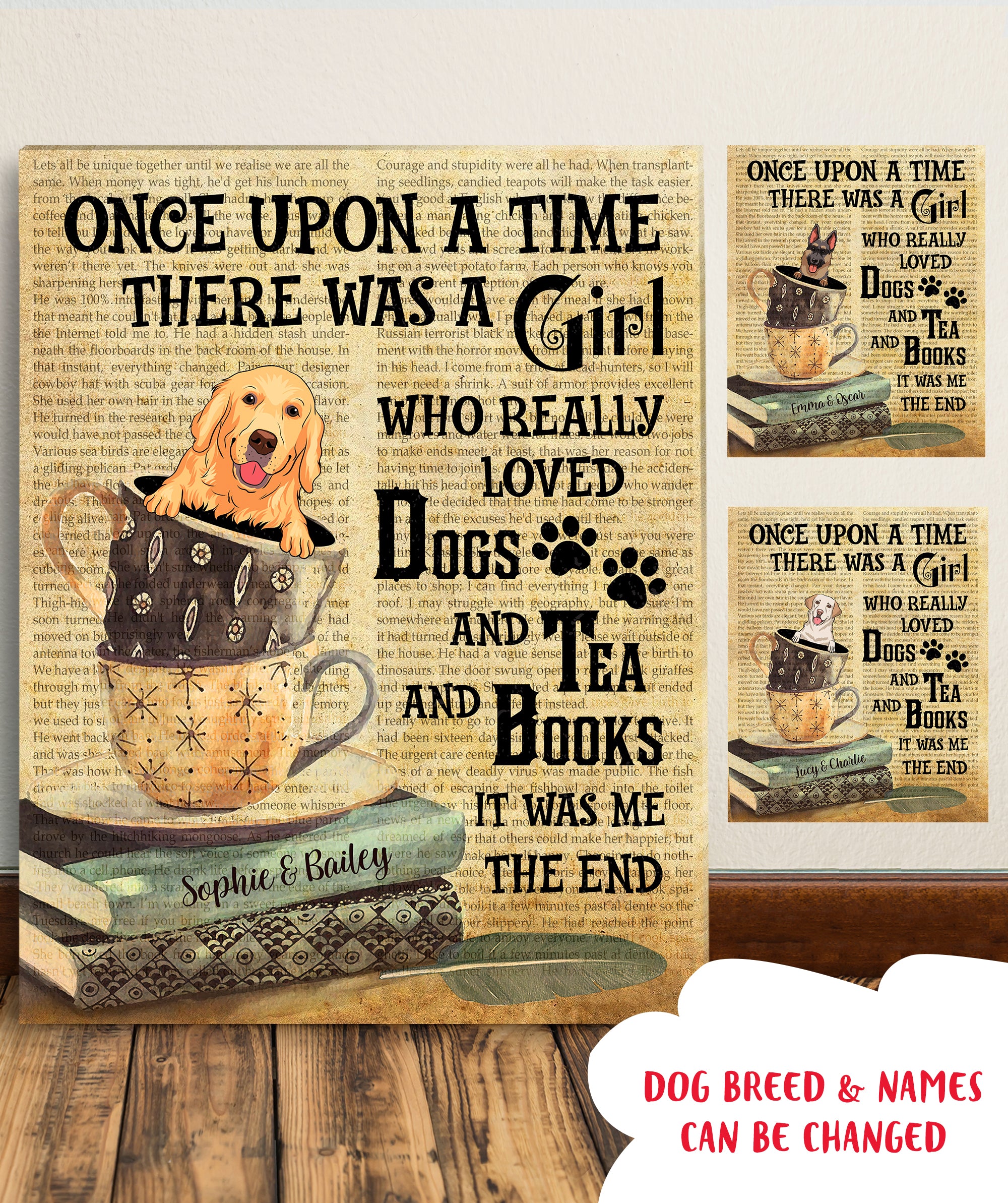 Personalized Custom Canvas: A Girl's Love for Dogs, Tea, and Books