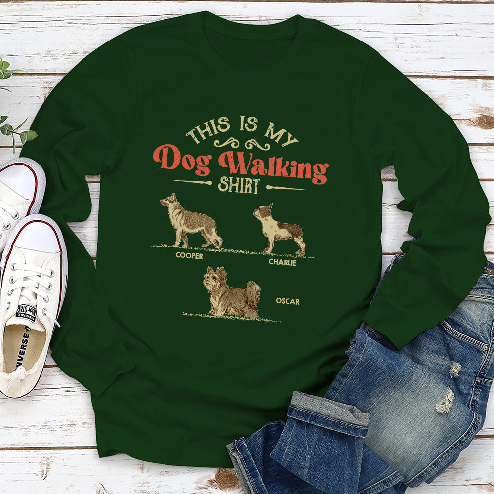Customizable Vintage Long Sleeve Dog Walking T-shirt - Perfect Gift for Pet Lovers