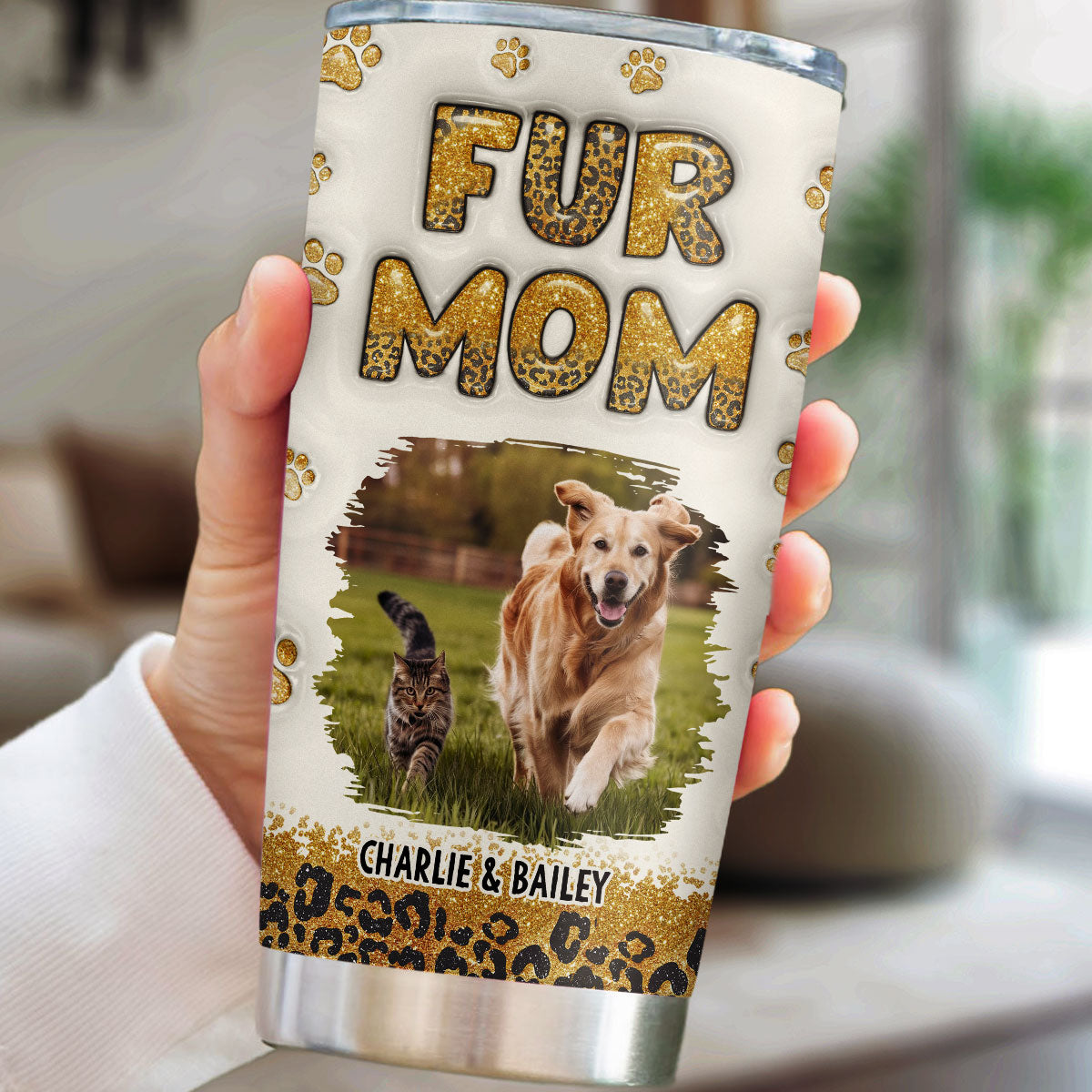 Personalized Fur Mom Leopard 3D Inflated Effect Custom Tumbler - Ideal for All Occasions
