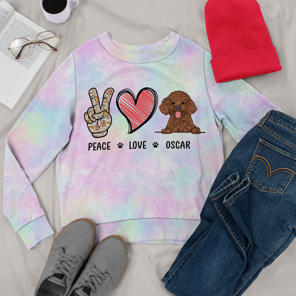 Peace Love Dog - Customizable All-Over Print Unisex Sweatshirt for Dog Lovers