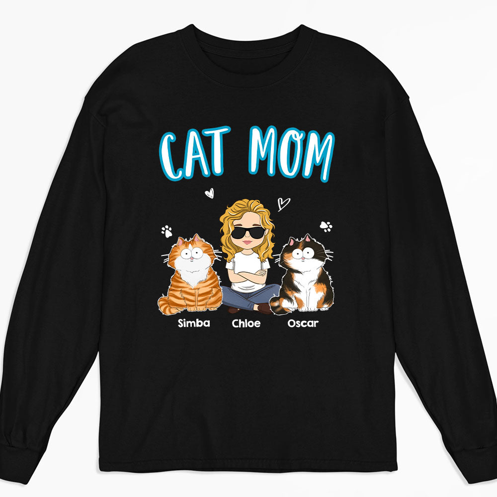 Personalized Custom Long Sleeve Cat Mom T-shirt - Ideal Gift for Pet Lovers