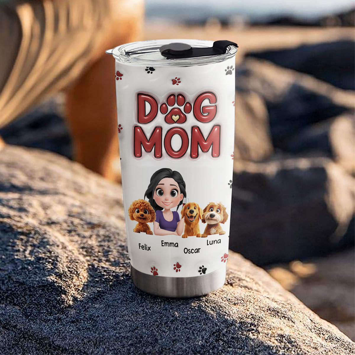 Personalized 3D Inflated Effect Lovely Dog Mom Cartoon Tumbler - Ideal for All Occasions