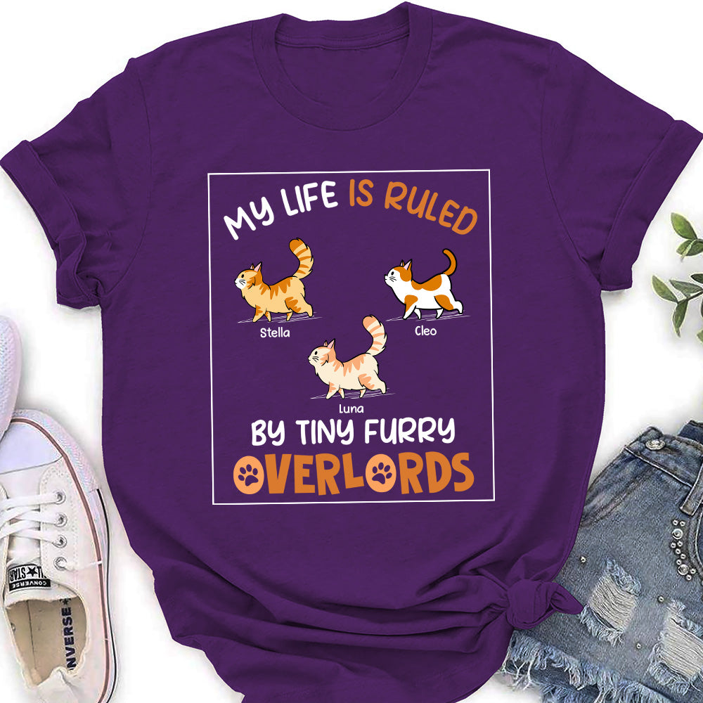 Personalized Custom Women's T-shirt: Ruled by Tiny Furry Overlords - Ideal Gift for Pet Lovers