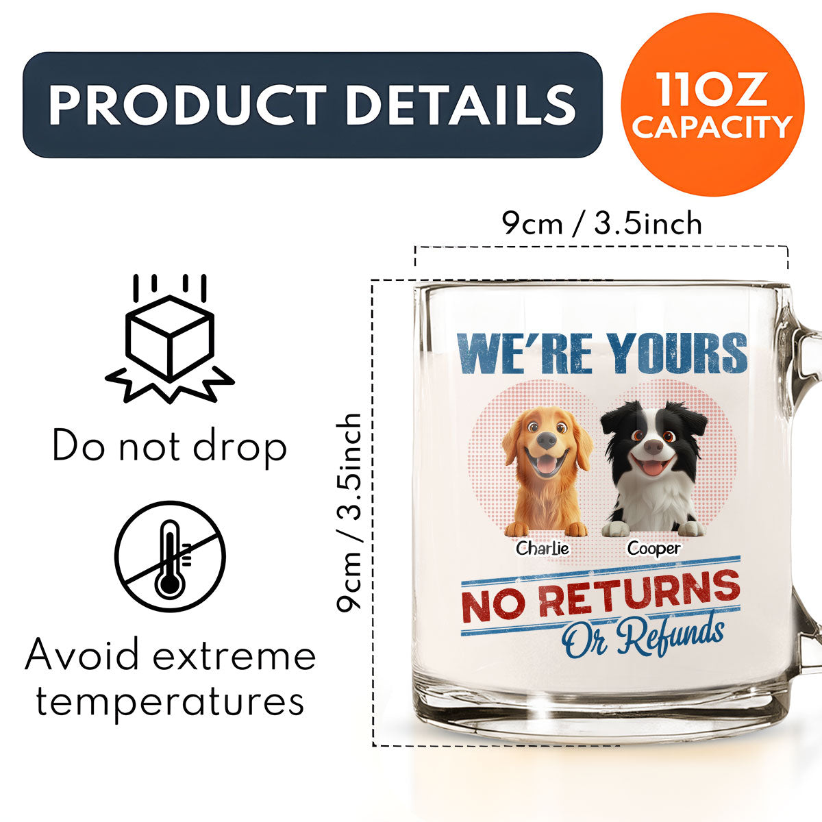 No Returns Or Refunds - Customizable Personalized Glass Mug for Memorable Moments