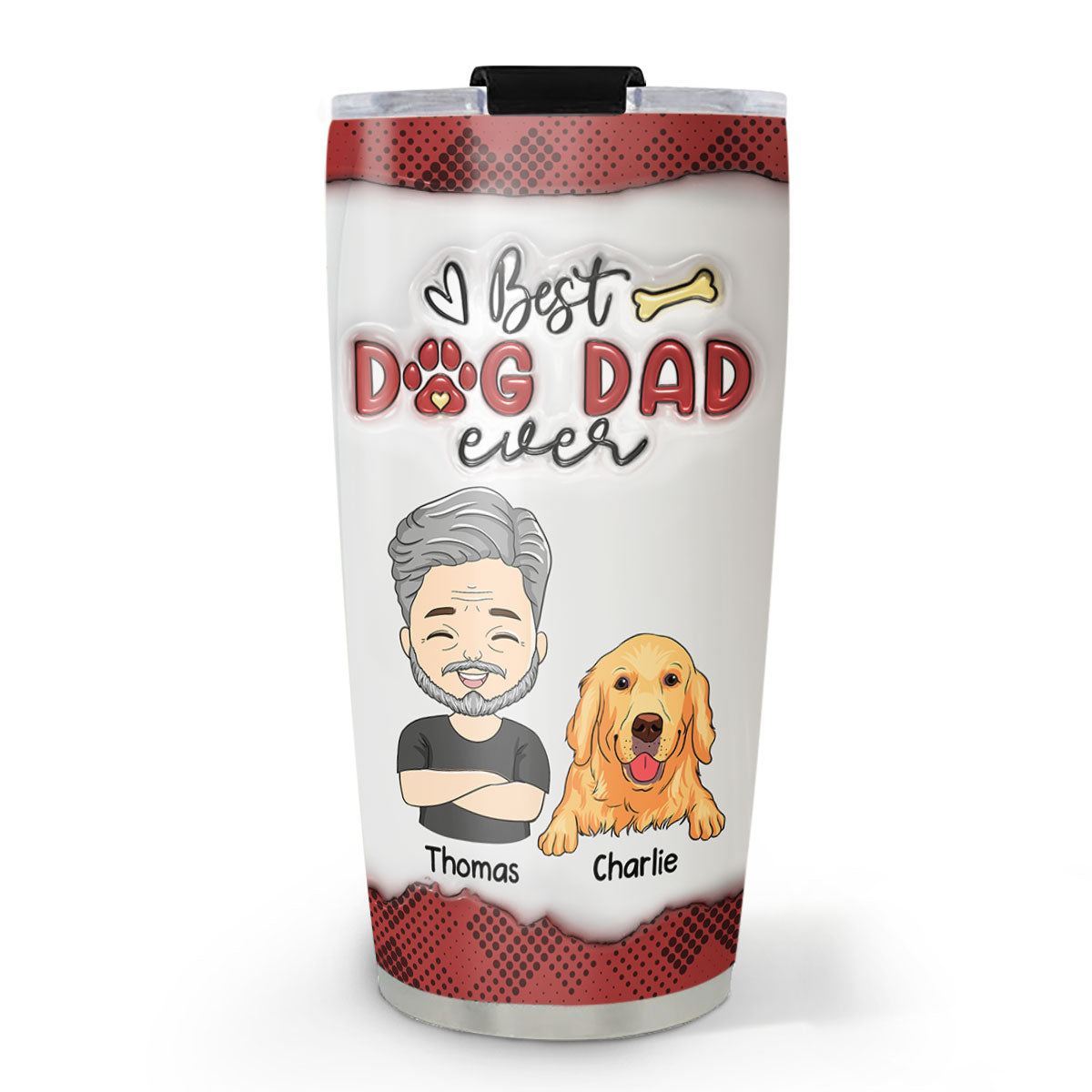 Cool Dog Dad Personalized 3D Inflated Effect Custom Tumbler - Ideal for All Occasions
