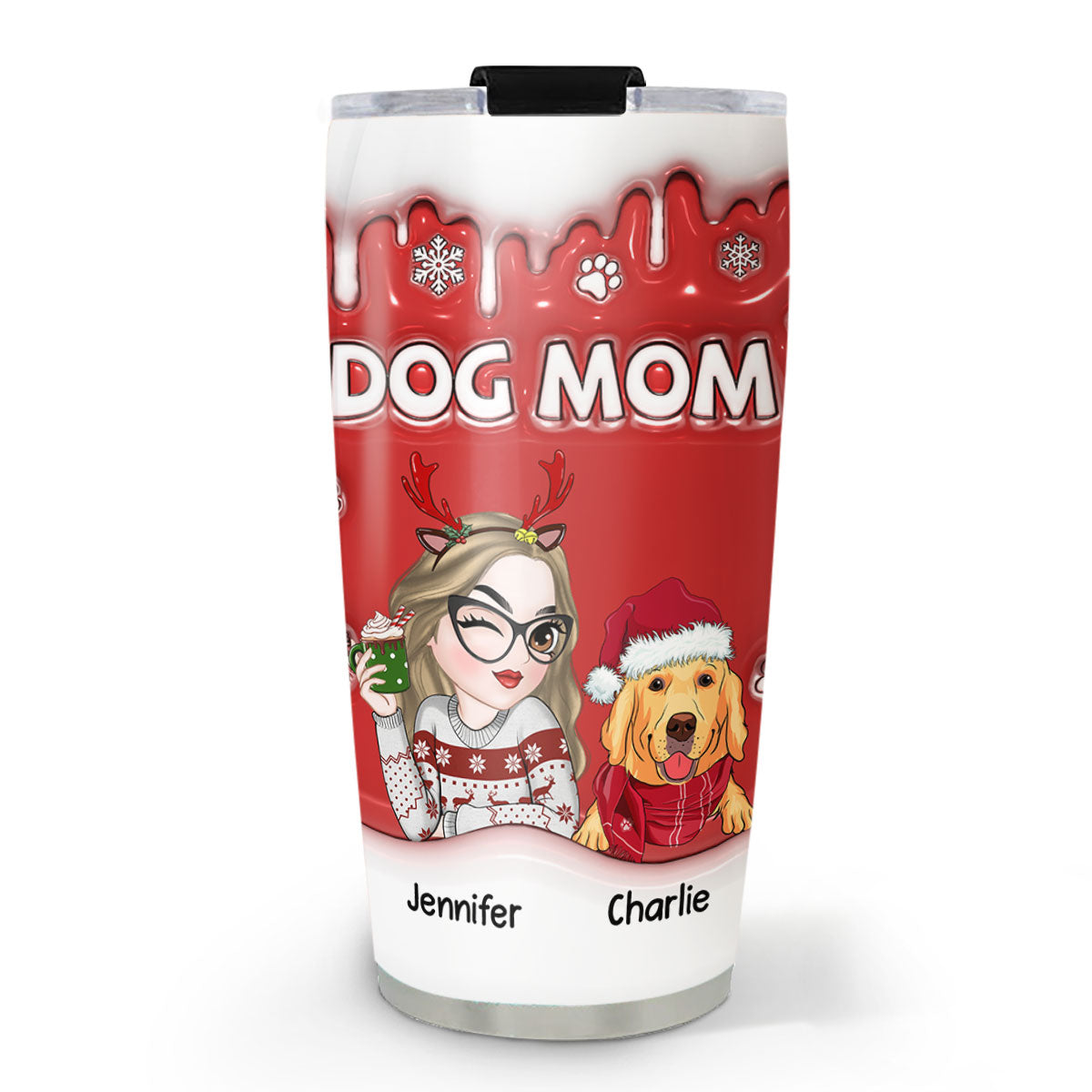 Personalized 3D Inflated Effect Christmas Tumbler for Dog Moms