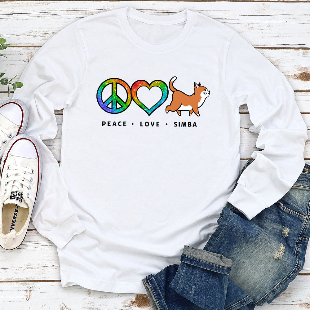 Personalized Peace Love Pet Pattern Long Sleeve T - shirt for Pet Enthusiasts