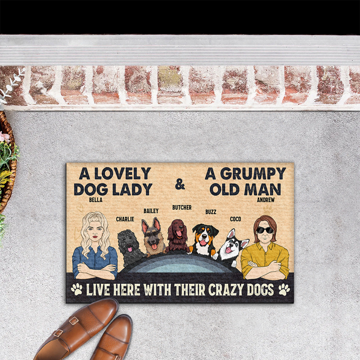 Personalized Pet Lover Doormat: Lovely Dog Lady & Grumpy Old Man Design