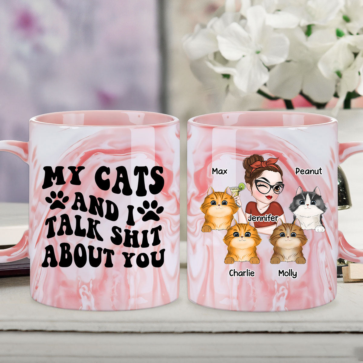 Personalized Pink Marble Mug for Sharing Your Thoughts