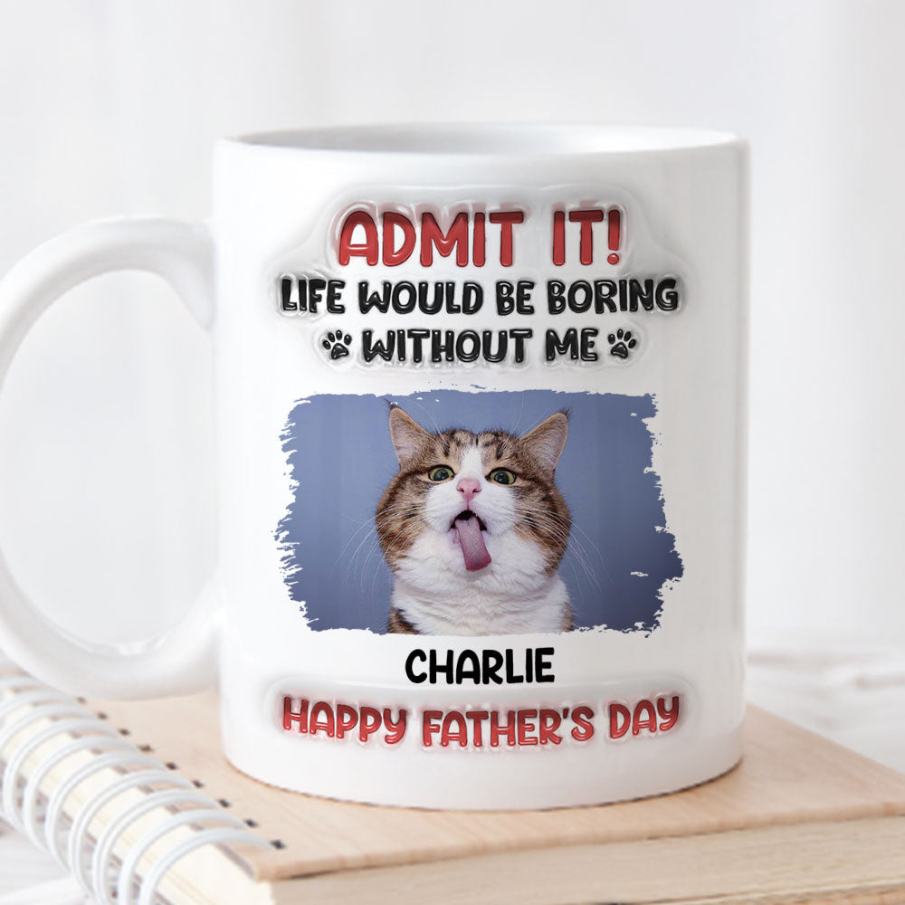 Personalized 3D Inflated Effect Cat Dad Photo Mug - Ideal Gift for Cold Days