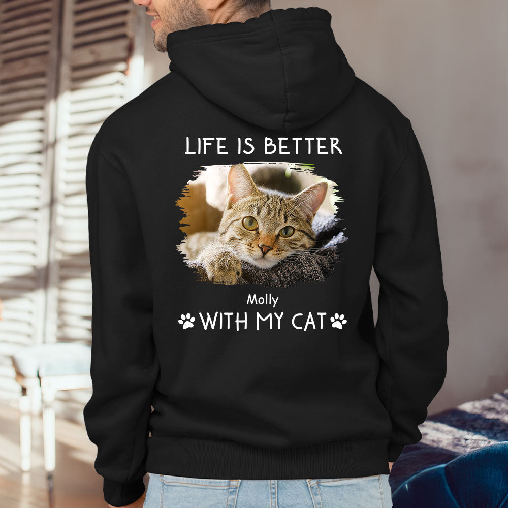 Personalized 'Better With Cats' Photo Hoodie - Ideal Gift for Pet Lovers
