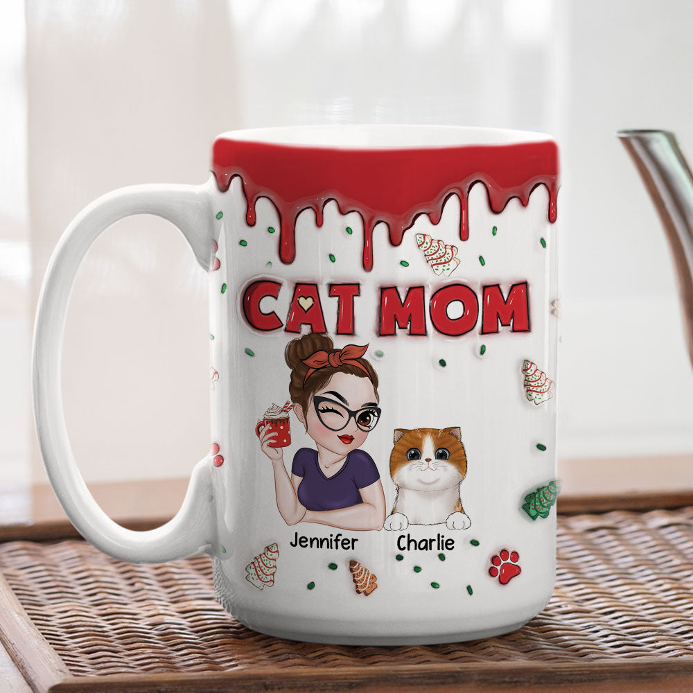Customizable 3D Inflated Effect Ceramic Mug - Perfect Cat Mom Christmas Gift
