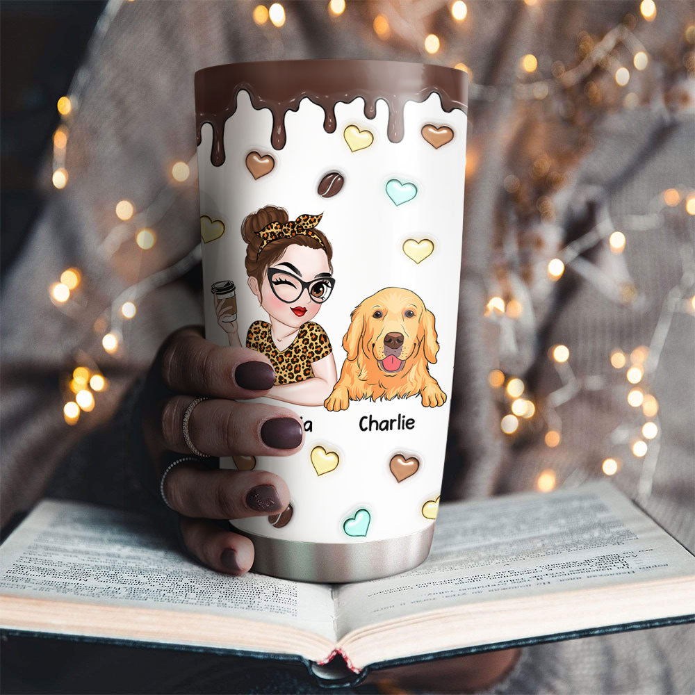 Personalized 3D Inflated Coffee and Dog Tumbler - Customizable Drinkware