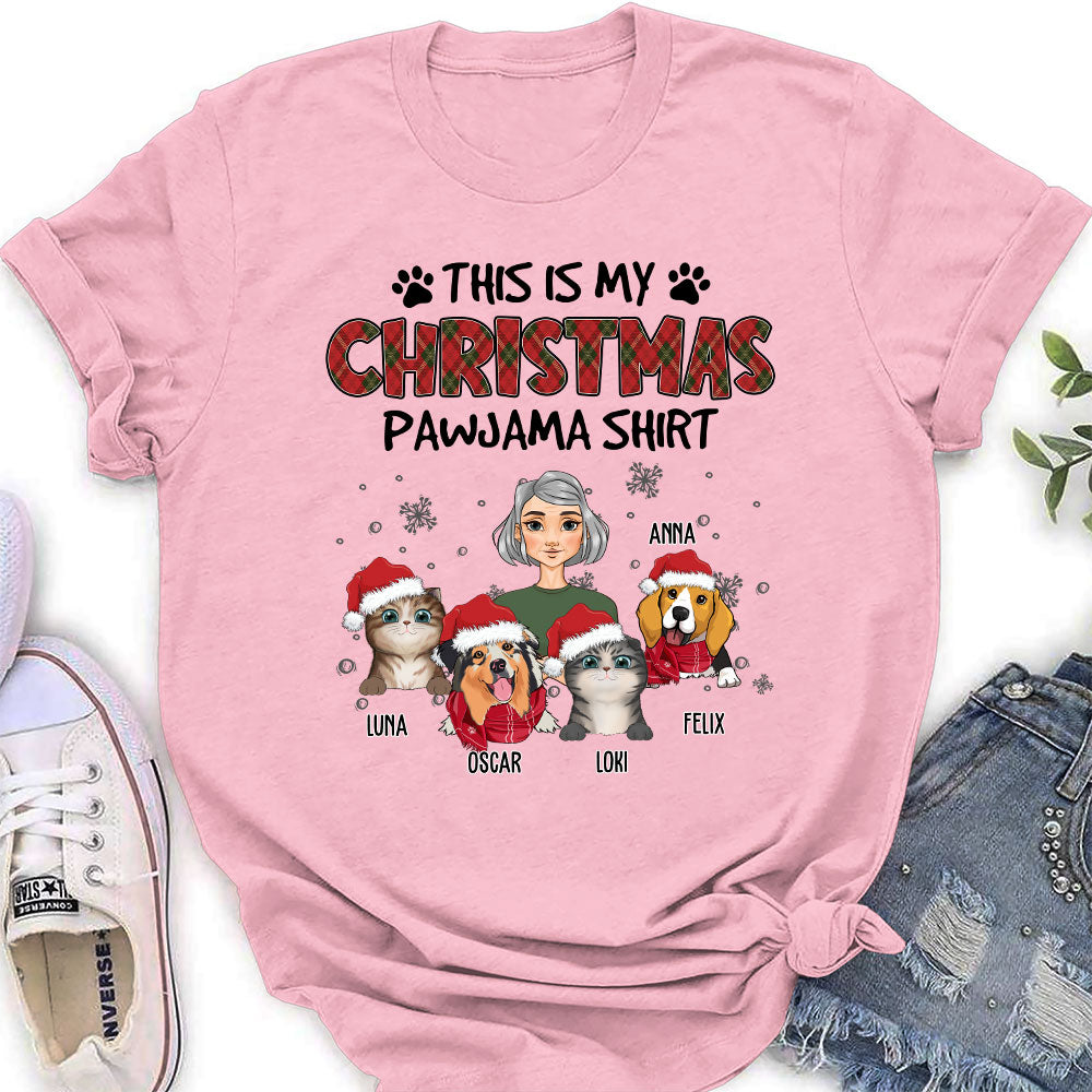 Customizable Christmas Pawjama Women's Personalized T-shirt - Ideal Gift for Pet Lovers