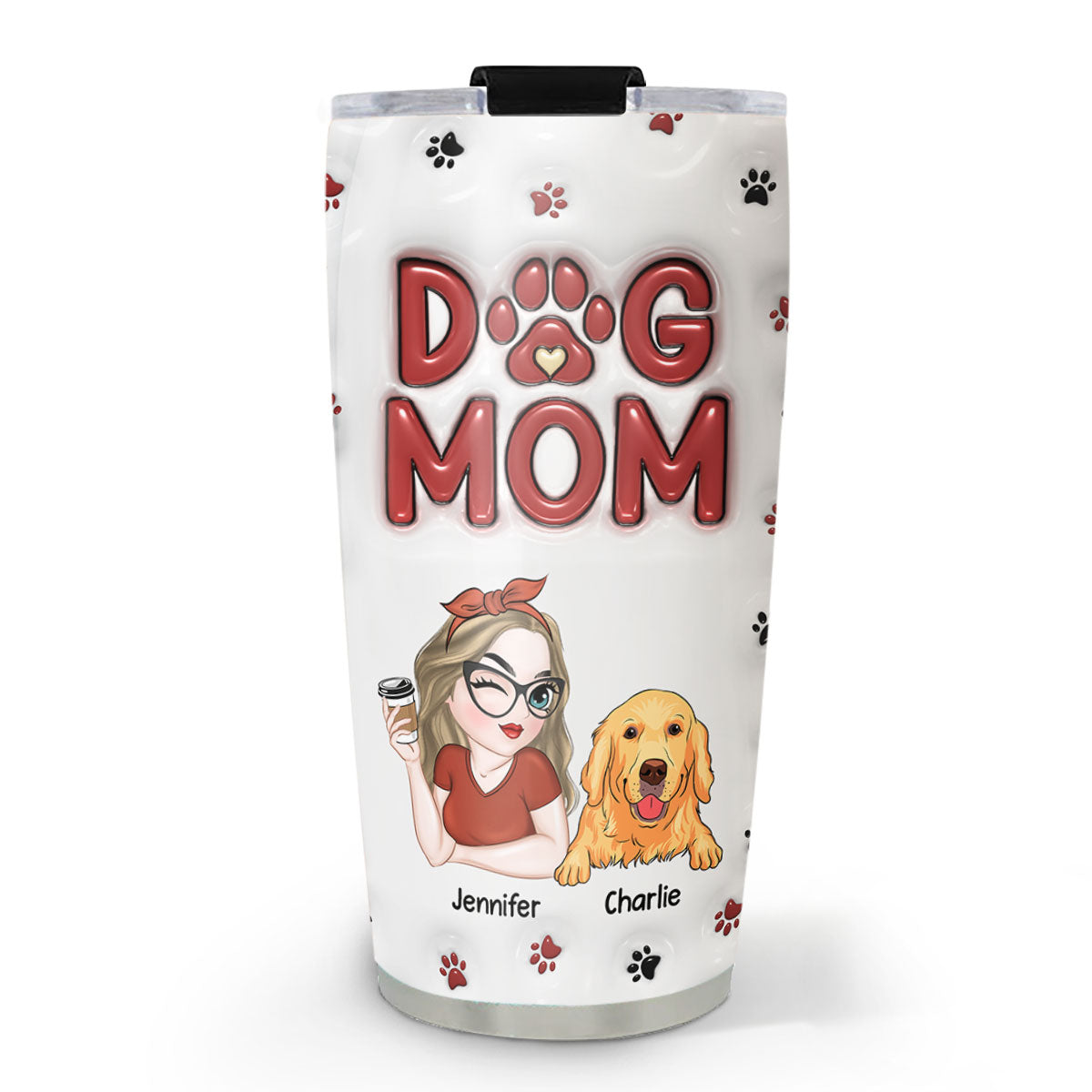 Personalized 3D Inflated Effect Tumbler for Dog Moms - A Stylish Drinkware