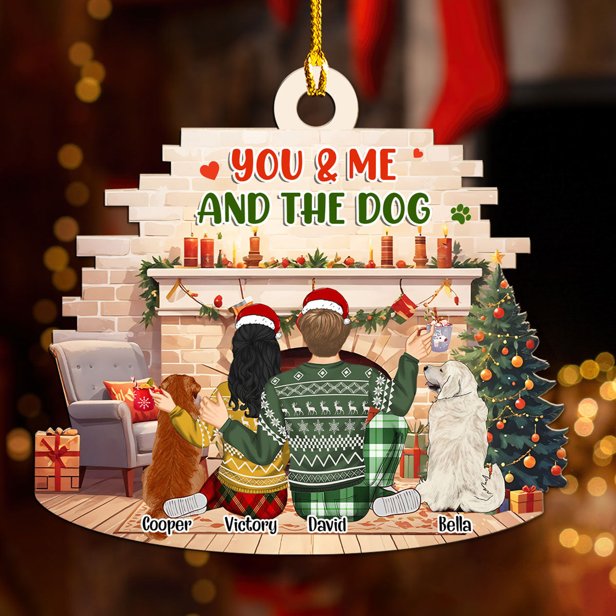 Personalized 'You, Me & Our Dogs Family' Custom Wood Christmas Ornament
