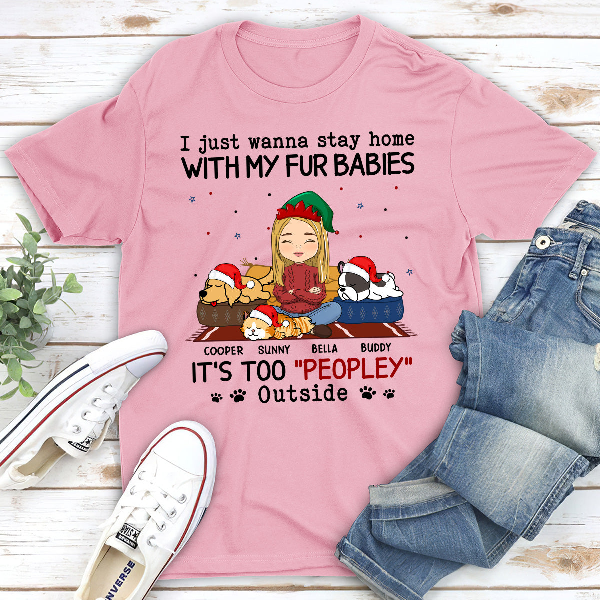 Personalized Unisex Pet Lover T-shirt - 'It's Too Crowded Outside for Pets'