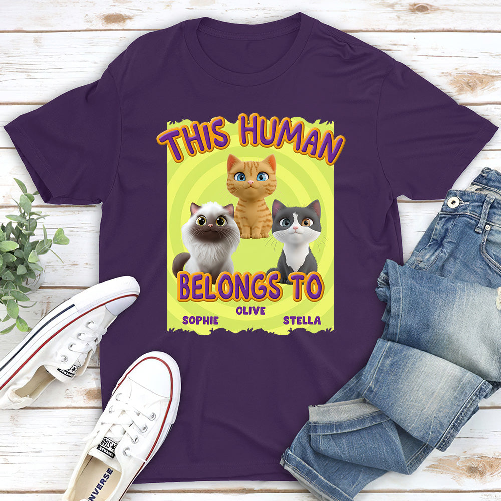 Personalized 'This Human Belongs To Our Cats' Cartoon Unisex T - shirt for Pet Lovers