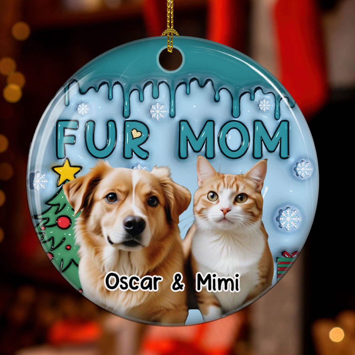 Personalized 3D Inflated Effect Ceramic Ornament - Upload Your Lovely Fur Mom Photo