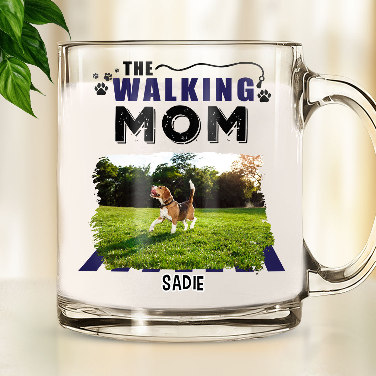 Customizable Personalized Walking Mom Cartoon Photo Glass Mug