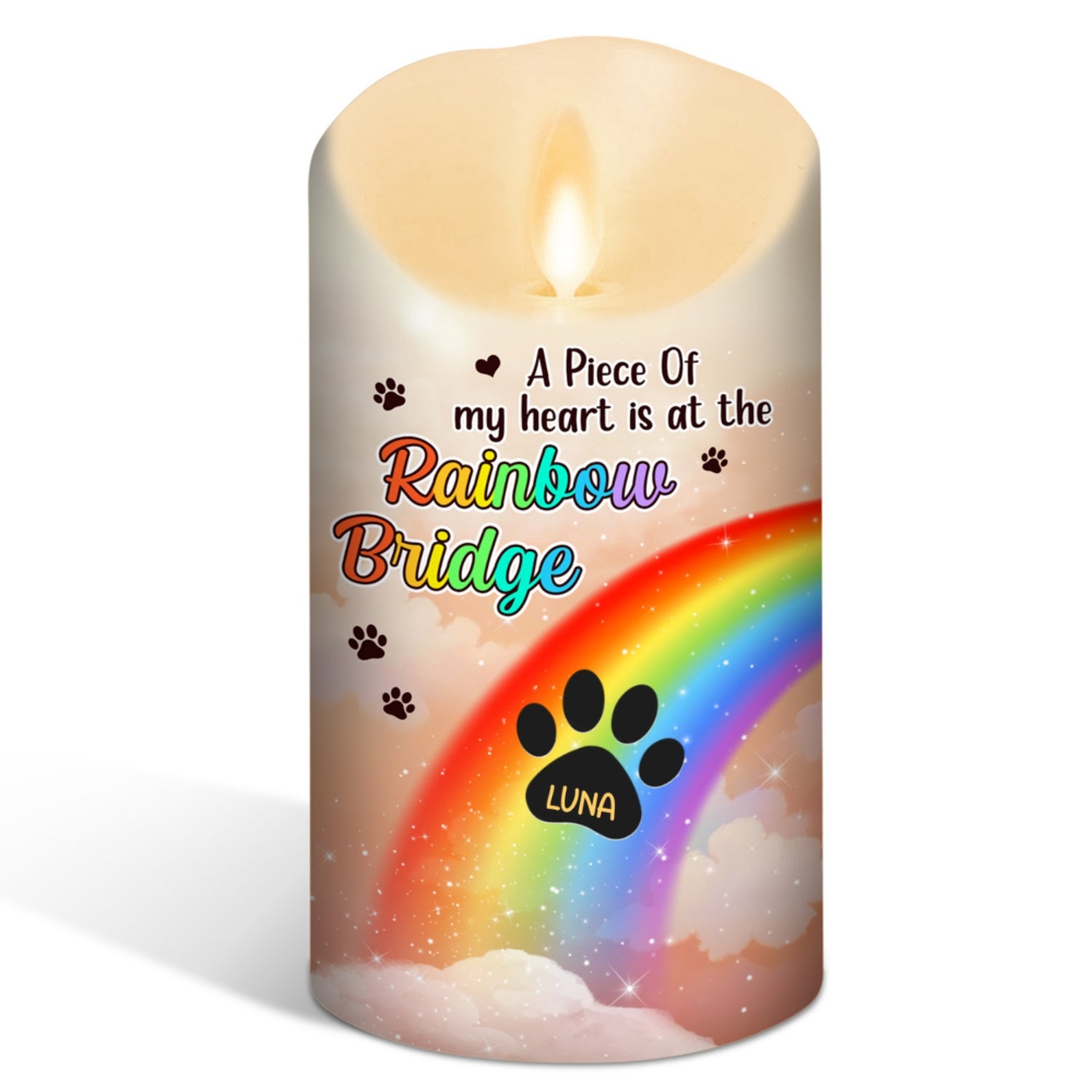 Personalized Rainbow Bridge LED Memorial Candle - Honor Your Loved Ones