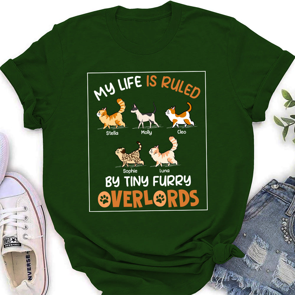 Personalized Custom Women's T-shirt: Ruled by Tiny Furry Overlords - Ideal Gift for Pet Lovers