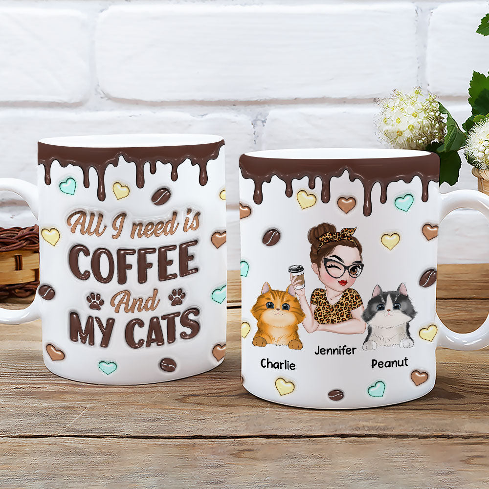 Personalized 3D Inflated Effect Coffee and Cat Mug