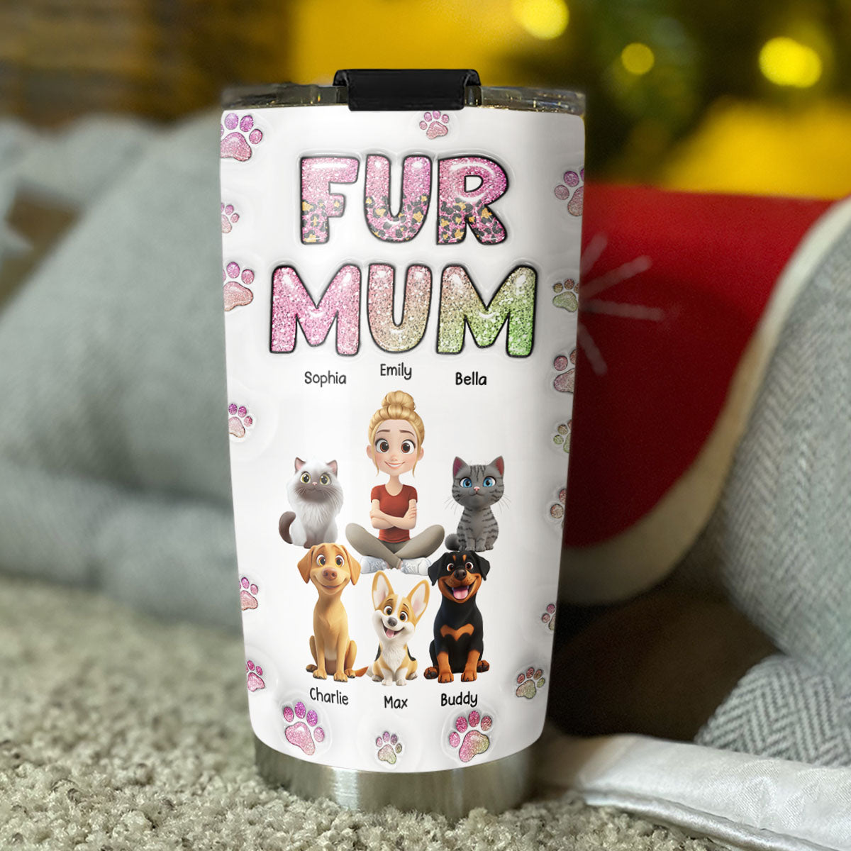 Personalized 3D Inflated Effect Chibi Tumbler for Fur Moms