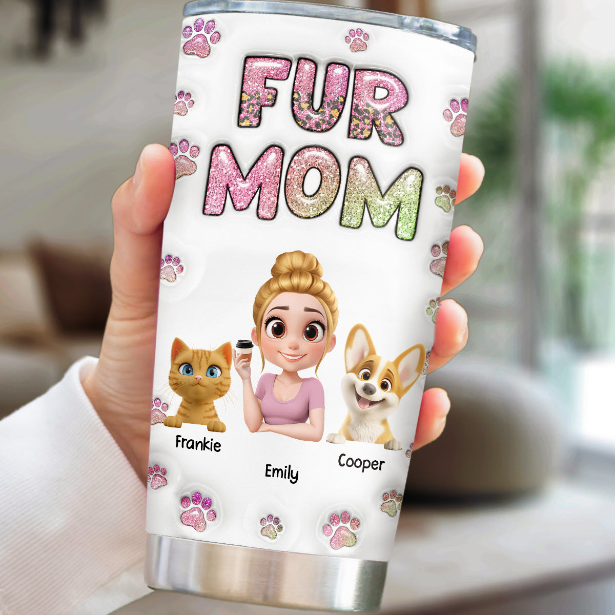 Fur Mom Chibi Version 2 Personalized 3D Inflated Effect Custom Tumbler - Ideal for All Occasions