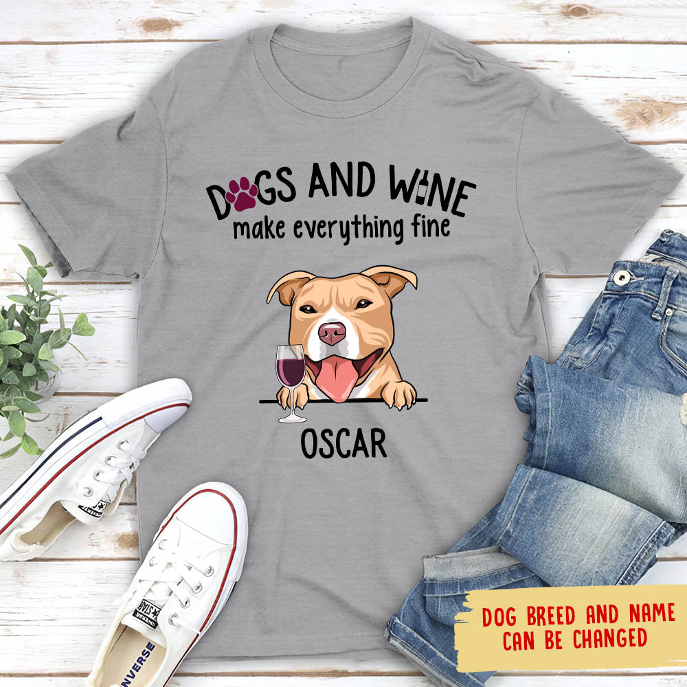 Personalized Unisex Dogs and Wine T-shirt - Ideal Gift for Pet Lovers