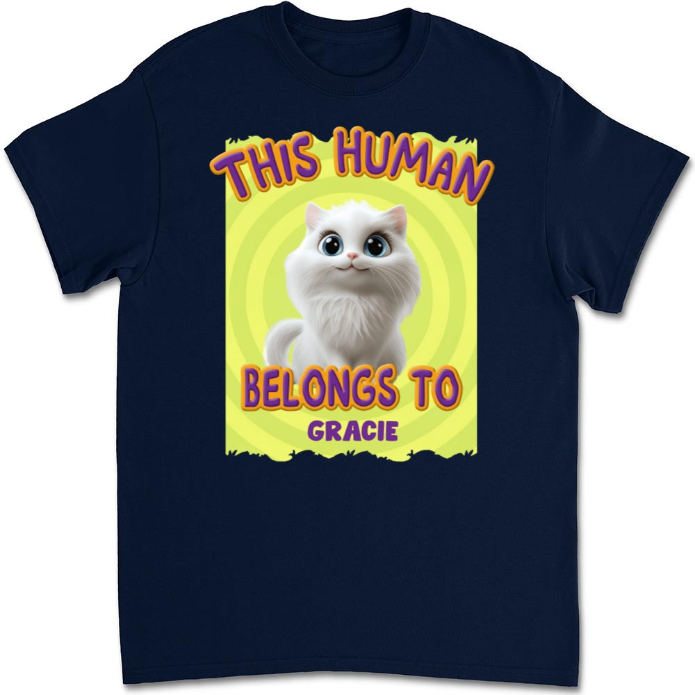 Personalized 'This Human Belongs To Our Cats' Cartoon Unisex T - shirt for Pet Lovers