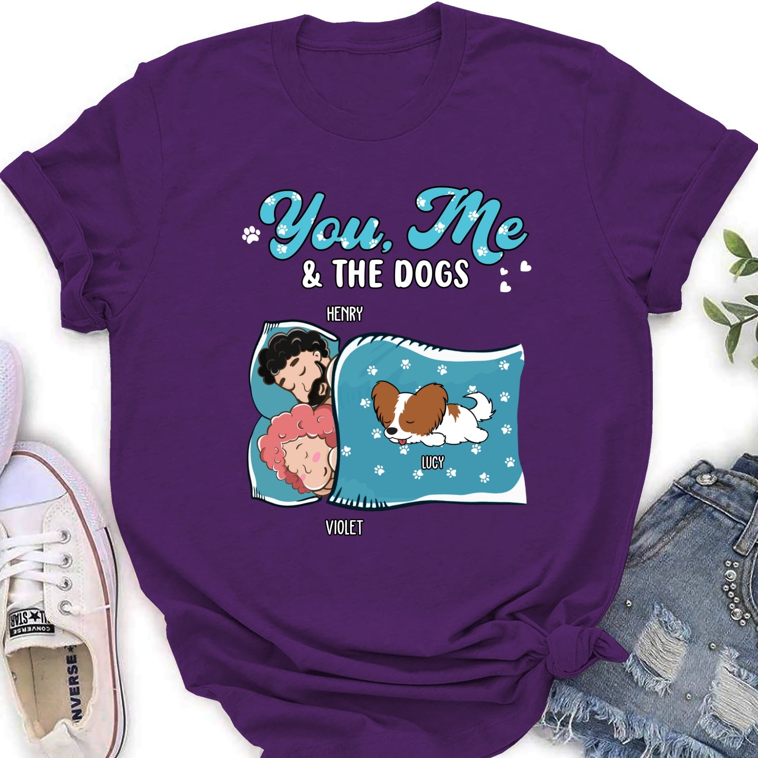 Personalized 'You, Me, and the Dogs' Sleepshirt - Custom Women's T-shirt