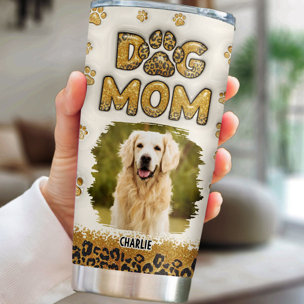 Personalized Dog Mom Leopard 3D Inflated Effect Custom Tumbler - Ideal for Every Occasion