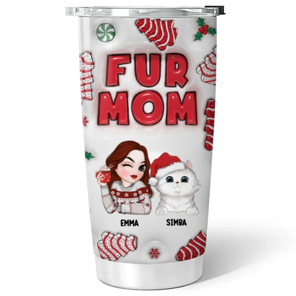 Personalized 3D Inflated Effect Pet Mom Christmas Tumbler - High - Quality Insulated Drinkware