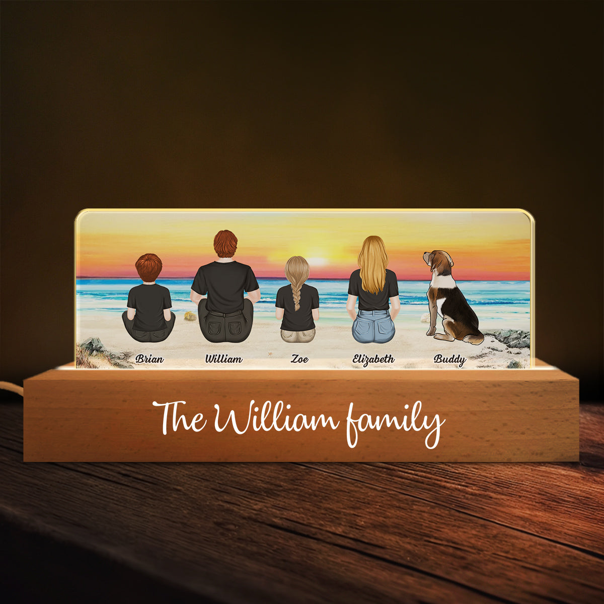 Personalized 3D LED Family Back View Night Light - Customizable for a Romantic Ambiance
